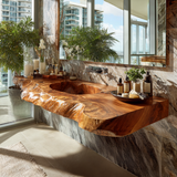 Kaelvyn Live Edge Solid Wood Floating Bathroom Vanity with Integrated Sink SPA254428 - Timberustic Floating Bathroom Vanity with Integrated Sink