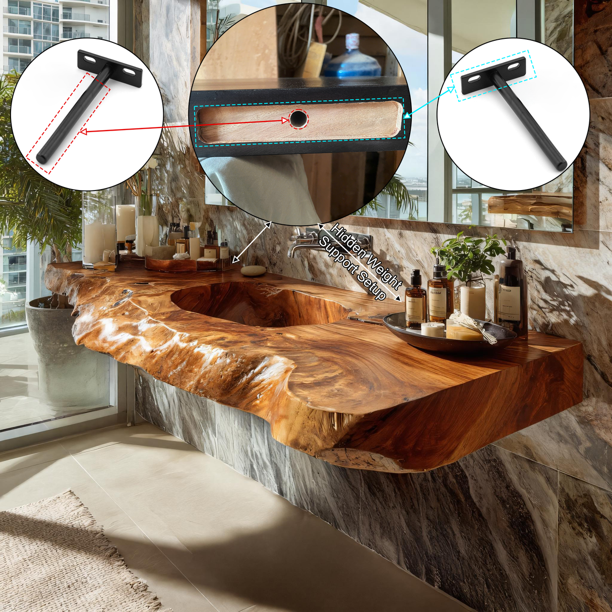 Kaelvyn Live Edge Solid Wood Floating Bathroom Vanity with Integrated Sink SPA254428 - Timberustic Floating Bathroom Vanity with Integrated Sink
