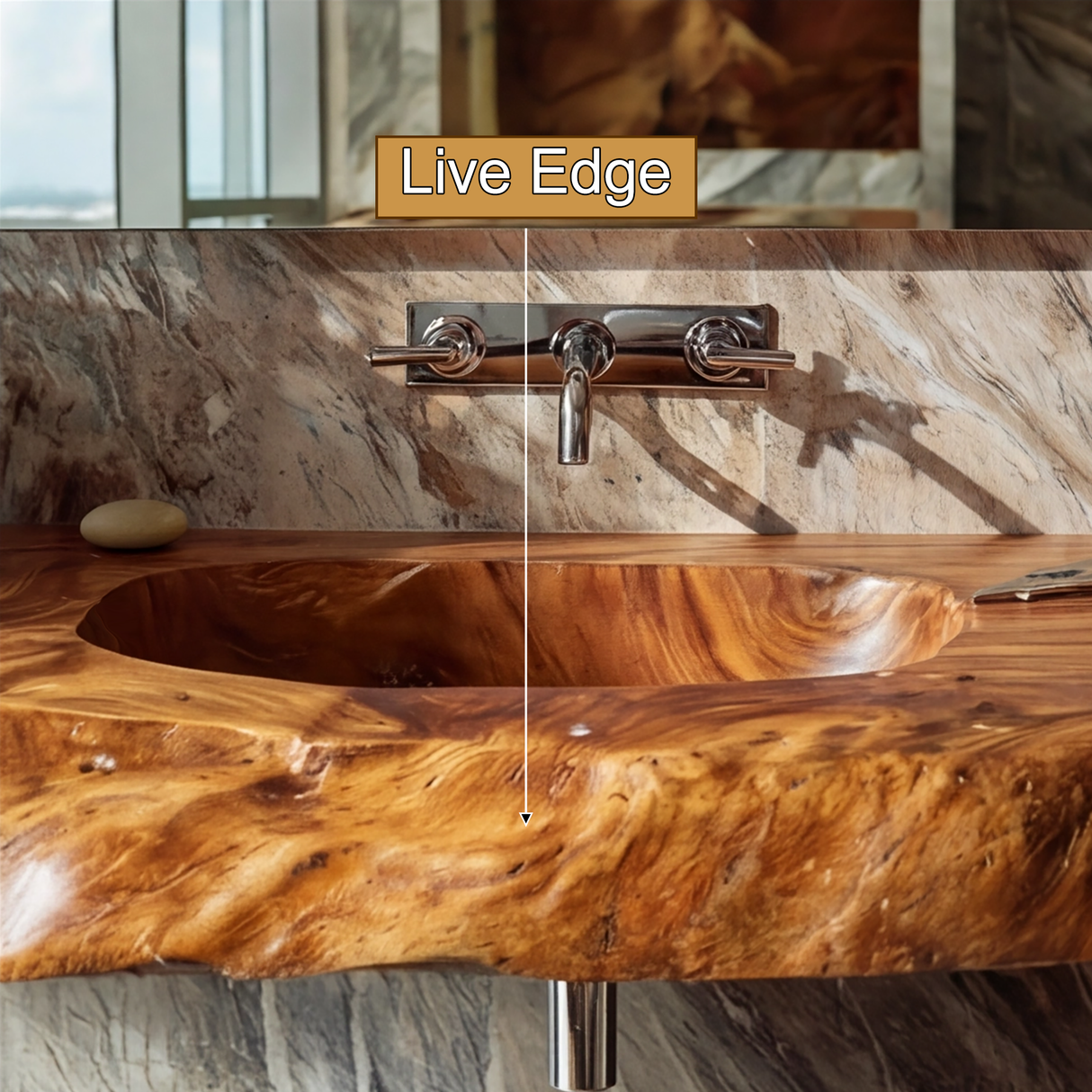 Kaelvyn Live Edge Solid Wood Floating Bathroom Vanity with Integrated Sink SPA254428 - Timberustic Floating Bathroom Vanity with Integrated Sink