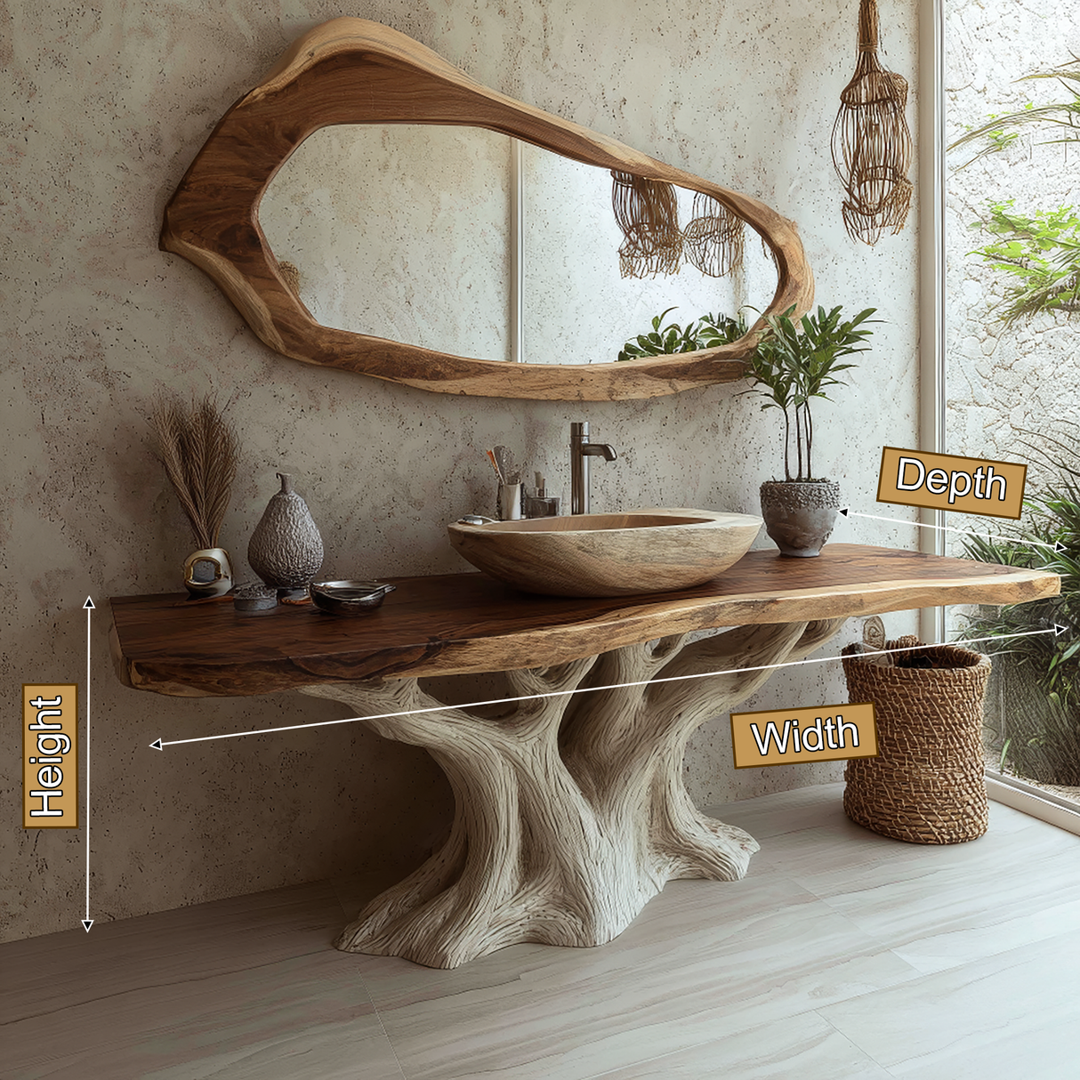 Kaevor Rootform Solid Wood Freestanding Bathroom Vanity SPA555566 - Timberustic Freestanding Bathroom Vanity