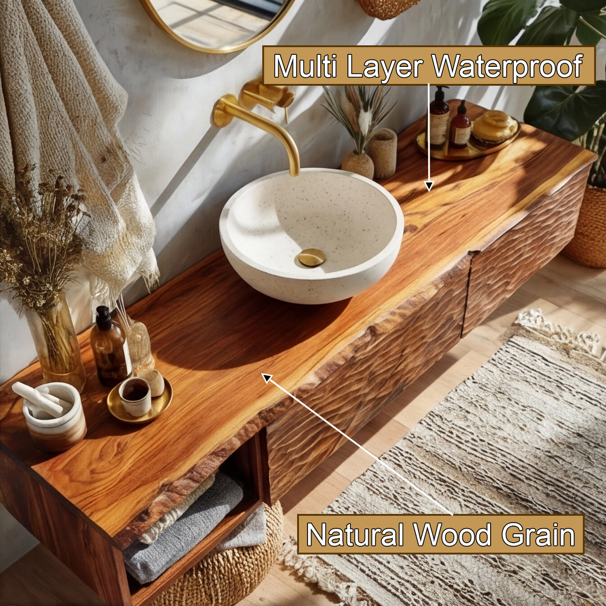 Kaevor Sculpted Solid Wood Floating Bathroom Vanity With Drawers - Timberustic Floating Bathroom Vanity With Drawers