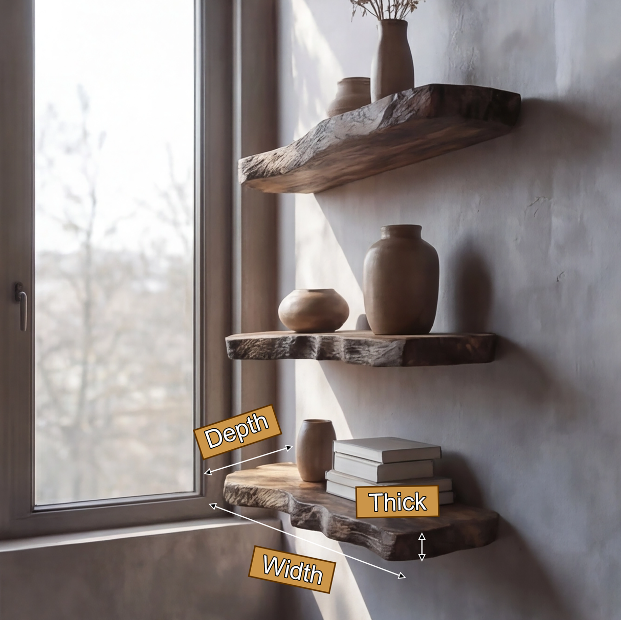 Kaldren Live Edge Solid Wood Floating Shelf SPA235332 - Timberustic Floating Shelf