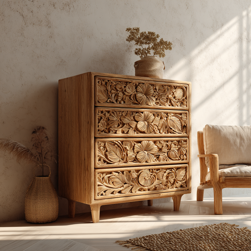 Kavana Hand-Carved Solid Wood Sideboard Cabinet