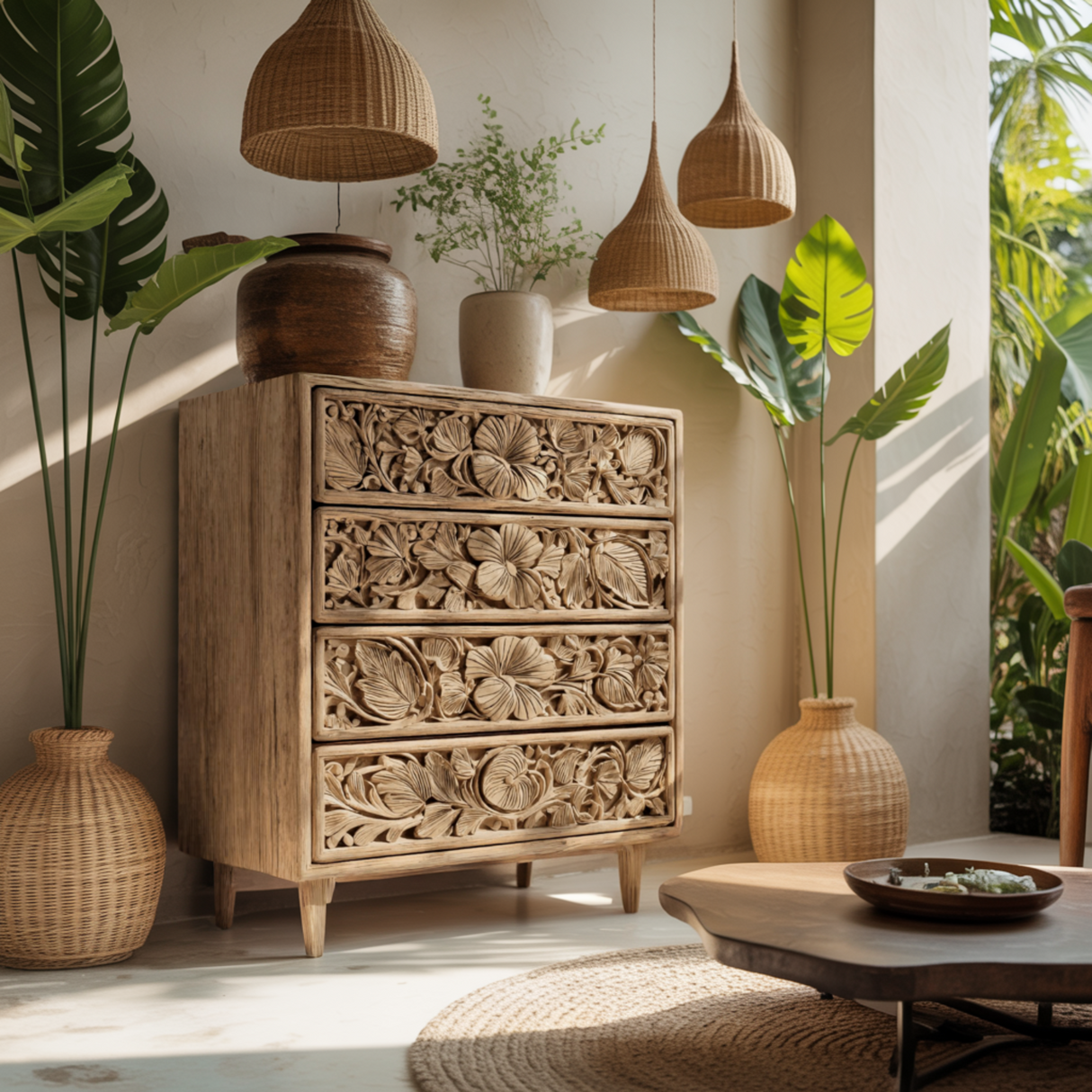 Kavana Hand-Carved Solid Wood Sideboard Cabinet