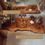 Kavero Handcrafted Live Edge Solid Wood Floating Bathroom Vanity with Integrated Sink SPA183672 - Timberustic Floating Bathroom Vanity with Integrated Sink