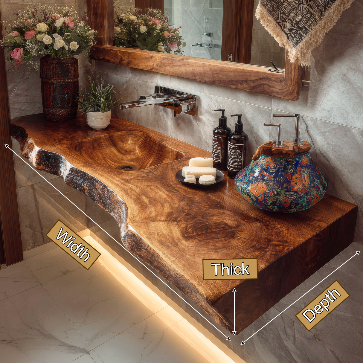 Kavero Handcrafted Live Edge Solid Wood Floating Bathroom Vanity with Integrated Sink SPA183672 - Timberustic Floating Bathroom Vanity with Integrated Sink