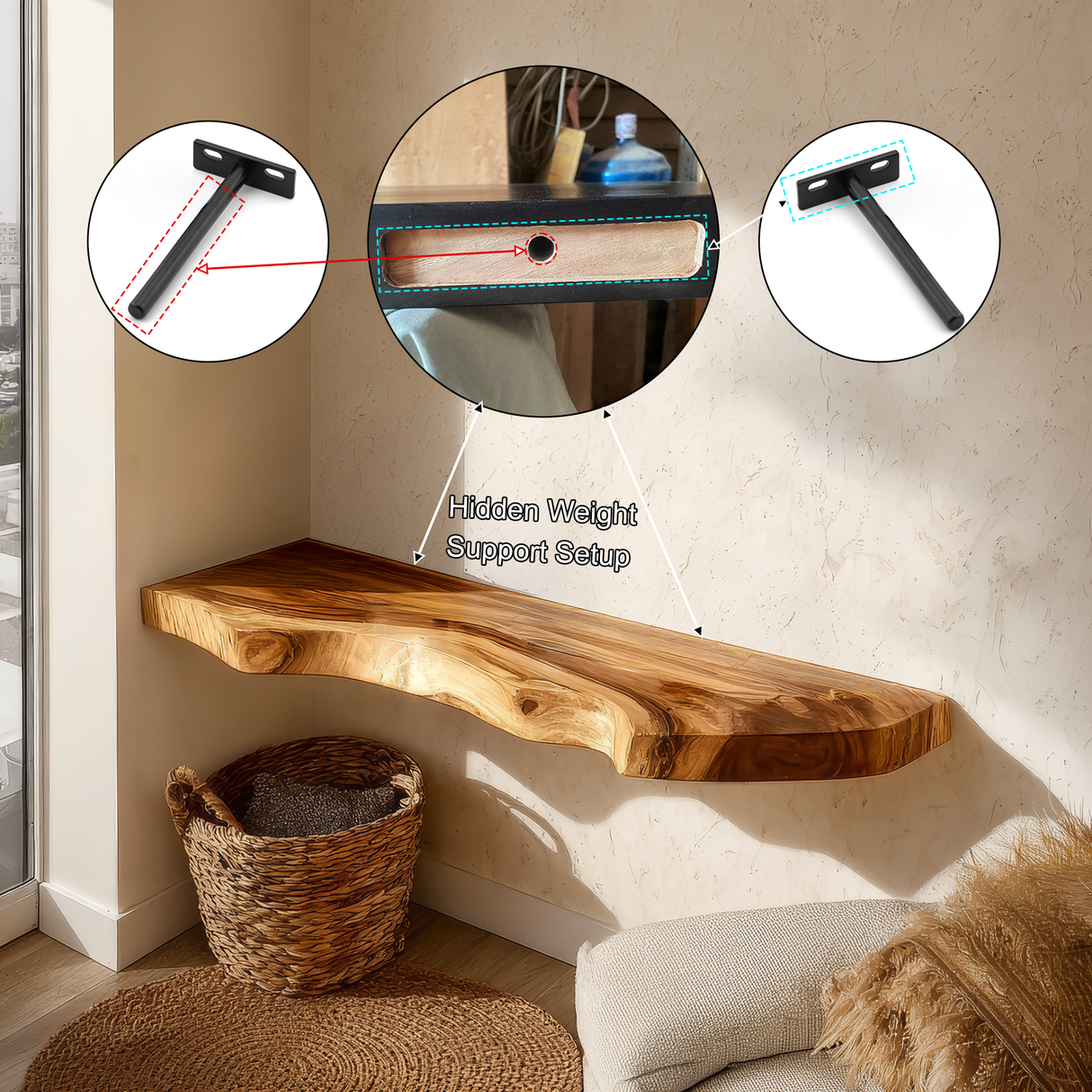 Kavion Live Edge Solid Wood Floating Shelf SPA486225 - Timberustic Floating Shelf