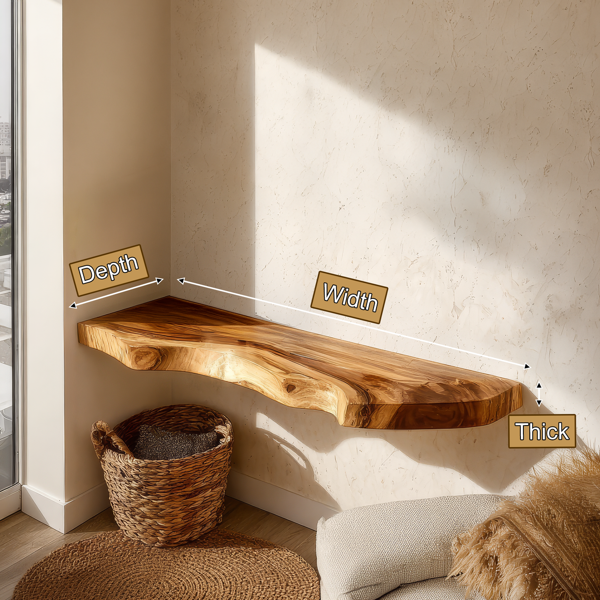 Kavion Live Edge Solid Wood Floating Shelf SPA486225 - Timberustic Floating Shelf