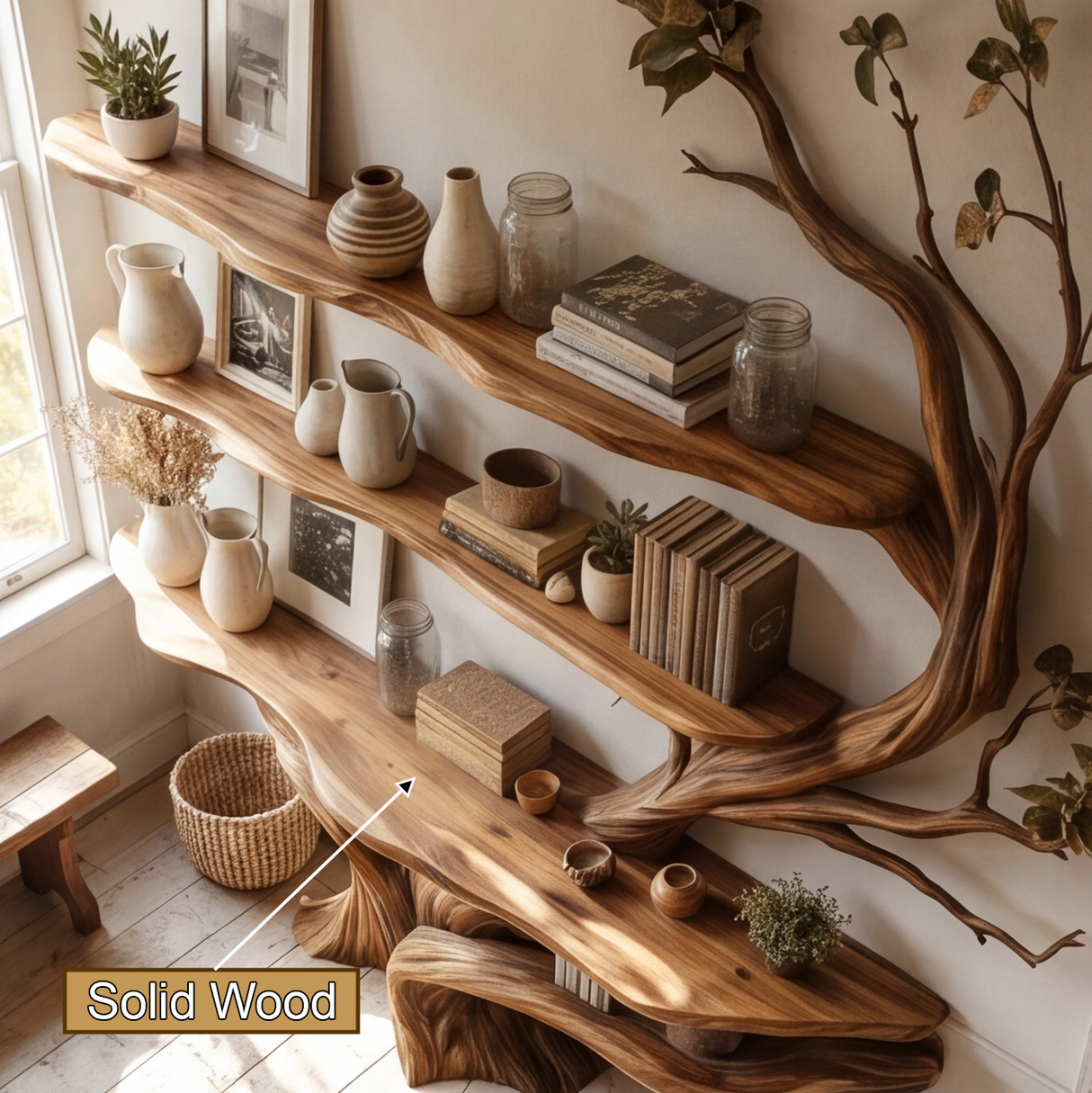 Kavion Sculpted Solid Wood Console Table with Shelves - Timberustic Console Table with Shelves