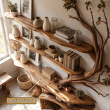 Kavion Sculpted Solid Wood Console Table with Shelves - Timberustic Console Table with Shelves
