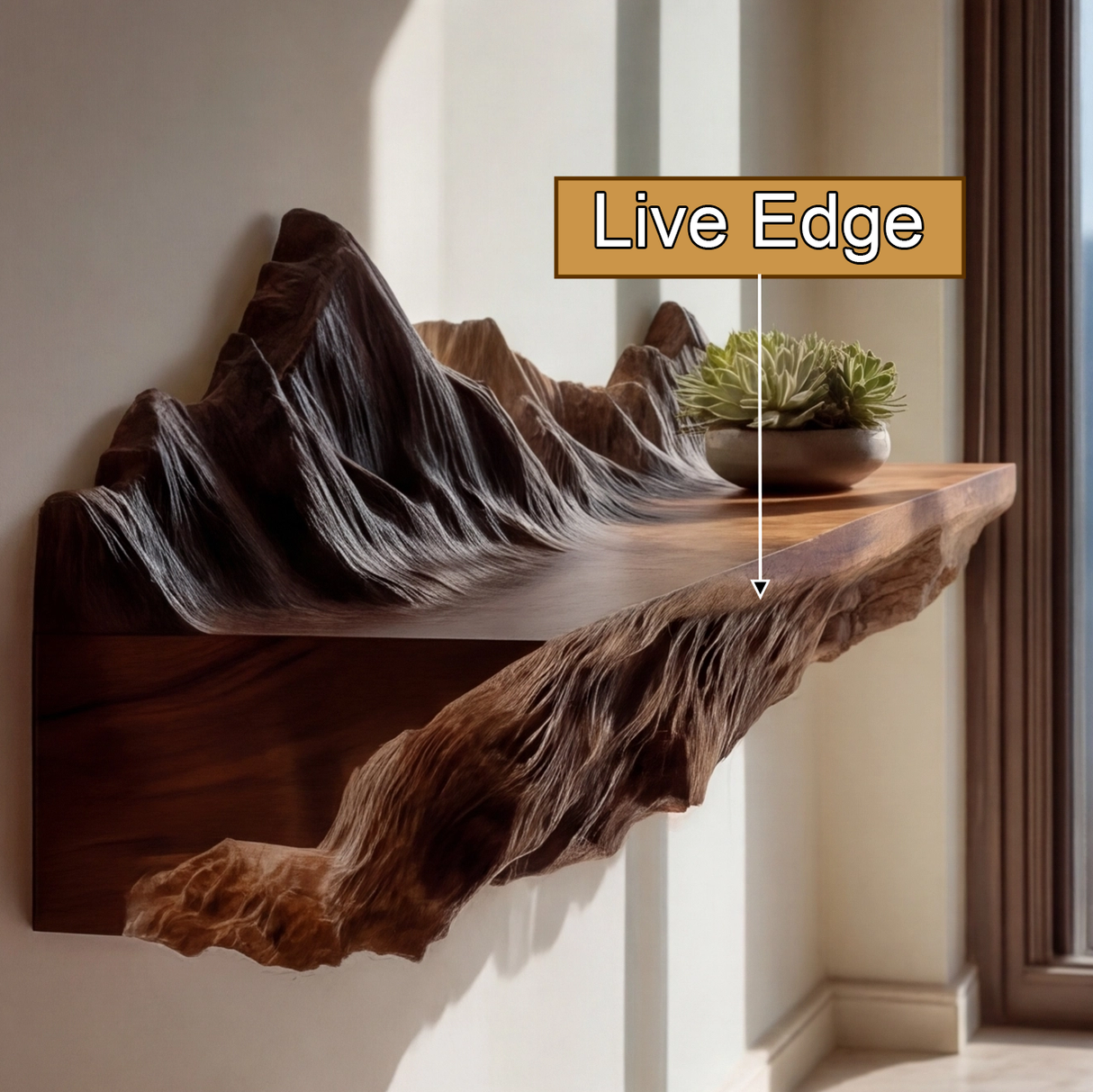 Kavren Sculpted Solid Wood Mountain Floating Shelf SPA983982 - Timberustic Floating Shelf