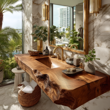 Kelvara Live Edge Solid Wood Floating Bathroom Vanity with Integrated Sink SPA439867 - Timberustic Floating Bathroom Vanity with Integrated Sink