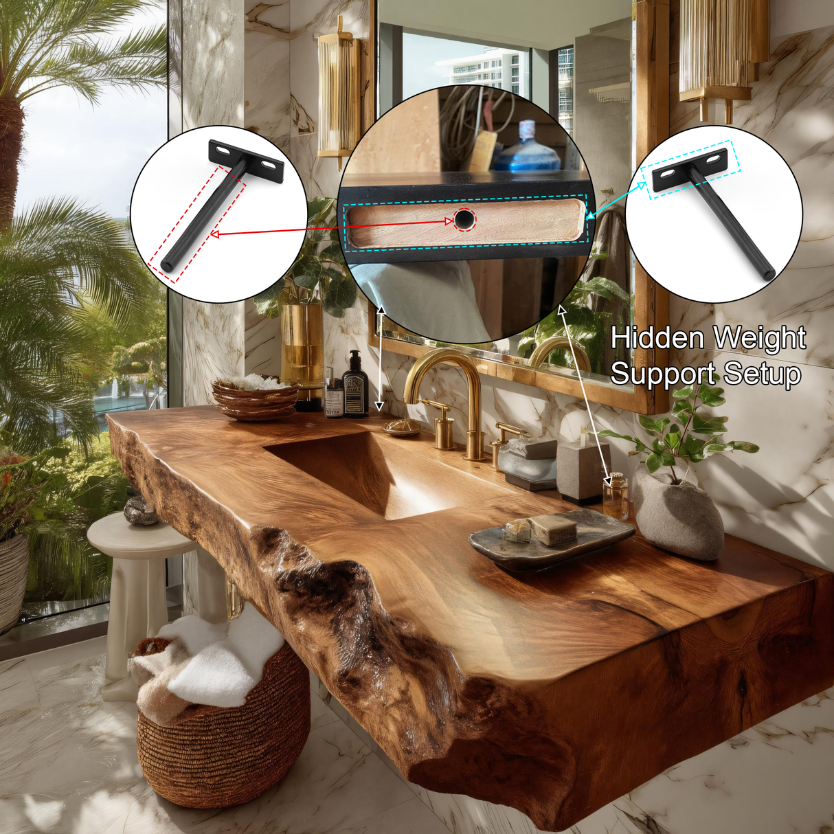 Kelvara Live Edge Solid Wood Floating Bathroom Vanity with Integrated Sink SPA439867 - Timberustic Floating Bathroom Vanity with Integrated Sink