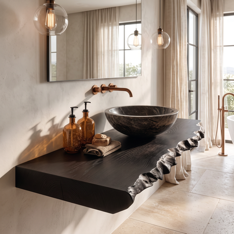 Kelvion Live Edge Solid Wood Floating Bathroom Vanity SPA514203 Black - Timberustic Floating Bathroom Vanity
