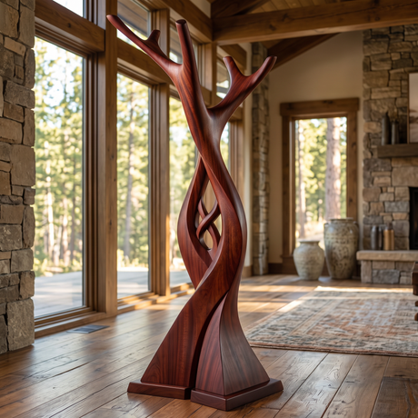 Knotspire Handcrafted Sculpted Solid Wood Tree Coat Rack Mahogany - Timberustic Tree Coat Rack