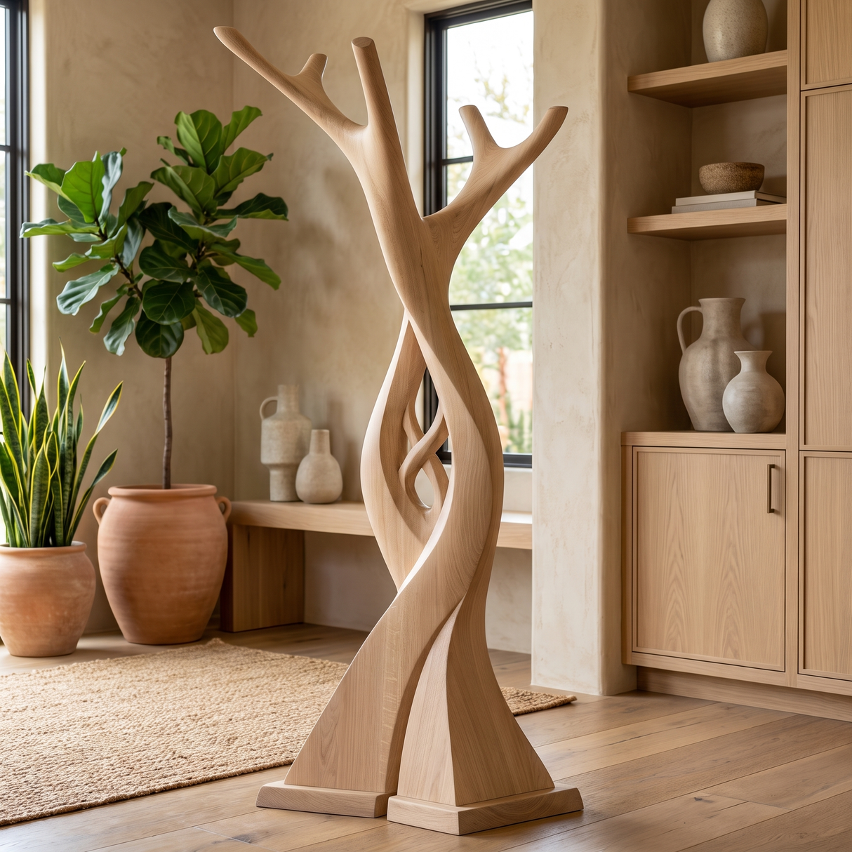 Knotspire Handcrafted Sculpted Solid Wood Tree Coat Rack