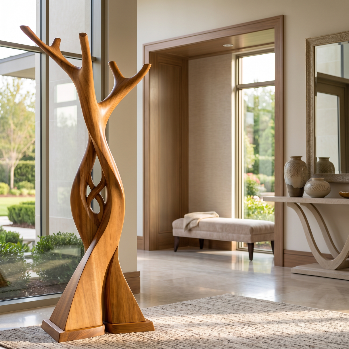 Knotspire Handcrafted Sculpted Solid Wood Tree Coat Rack