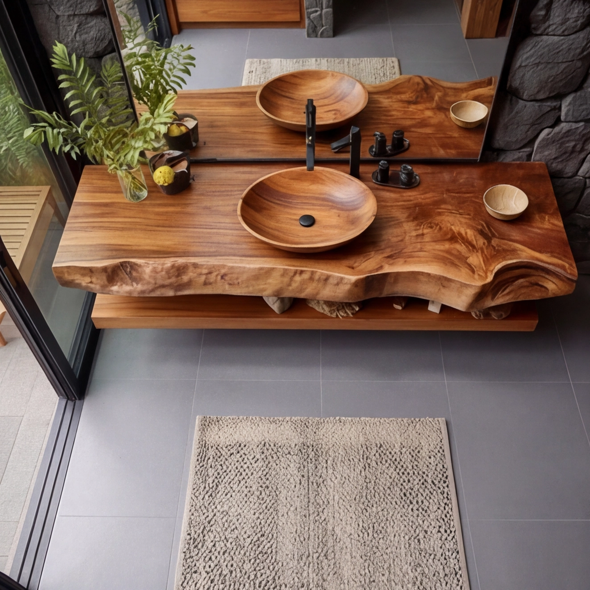 Korvane Live Edge Solid Wood Floating Bathroom Vanity - Timberustic Floating Bathroom Vanity