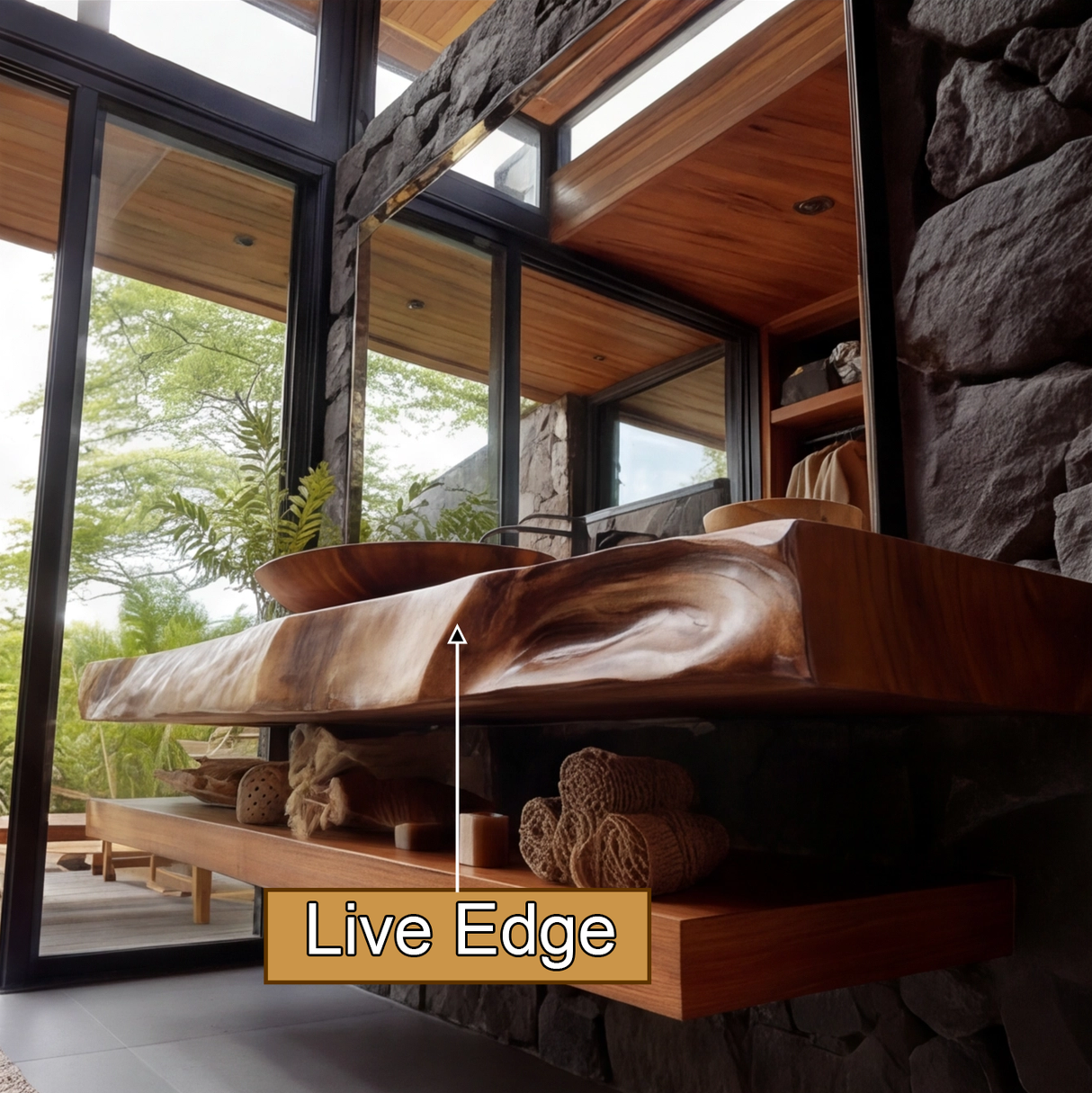 Korvane Live Edge Solid Wood Floating Bathroom Vanity - Timberustic Floating Bathroom Vanity