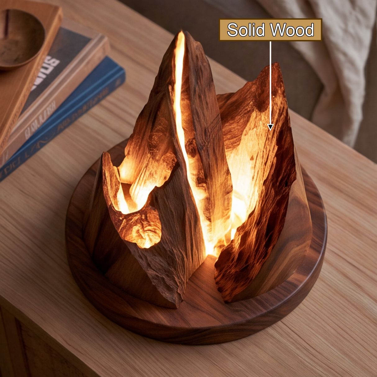 Korveth Sculpted Solid Wood Mountain Table Lamp