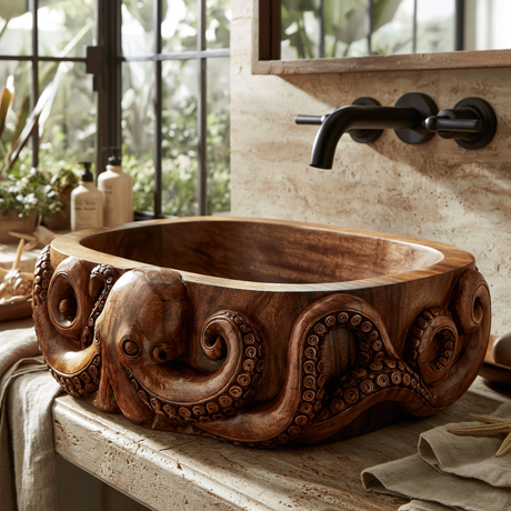 Krakora Handcrafted Solid Wood Octopus Vessel Sink - Timberustic Vessel Sinks