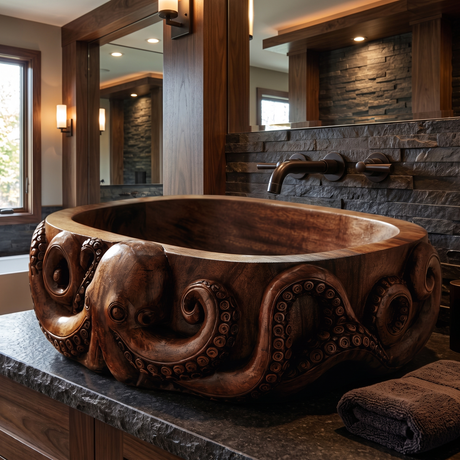 Krakora Handcrafted Solid Wood Octopus Vessel Sink - Timberustic Vessel Sinks
