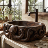 Krakora Handcrafted Solid Wood Octopus Vessel Sink Dark Walnut - Timberustic Vessel Sinks