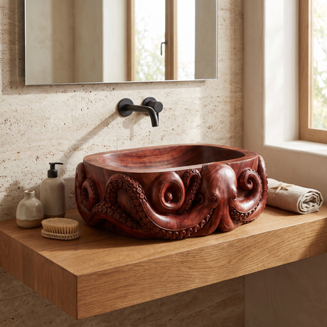 Krakora Handcrafted Solid Wood Octopus Vessel Sink Mahogany - Timberustic Vessel Sinks