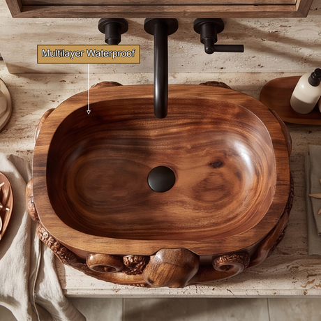 Krakora Handcrafted Solid Wood Octopus Vessel Sink - Timberustic Vessel Sinks