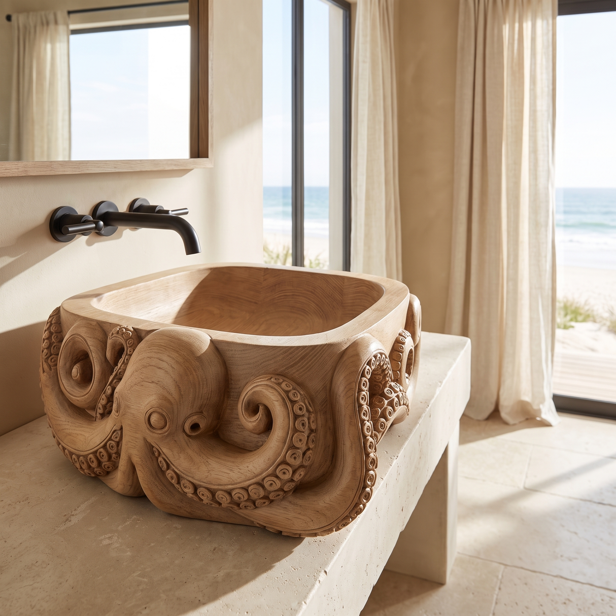Krakora Handcrafted Solid Wood Octopus Vessel Sink