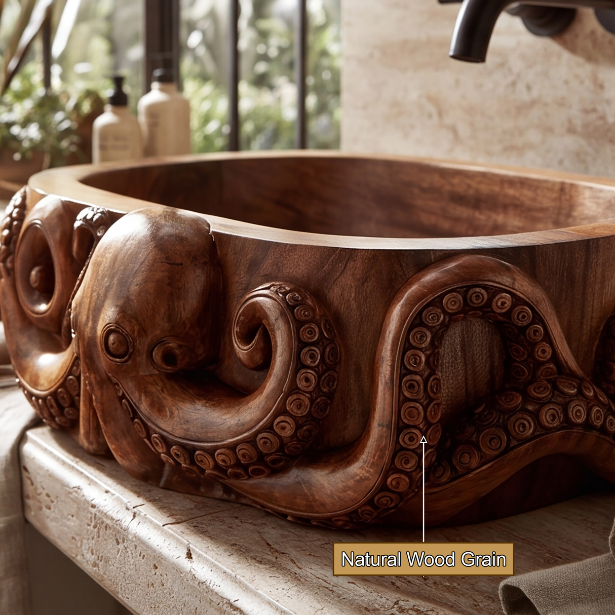 Krakora Handcrafted Solid Wood Octopus Vessel Sink