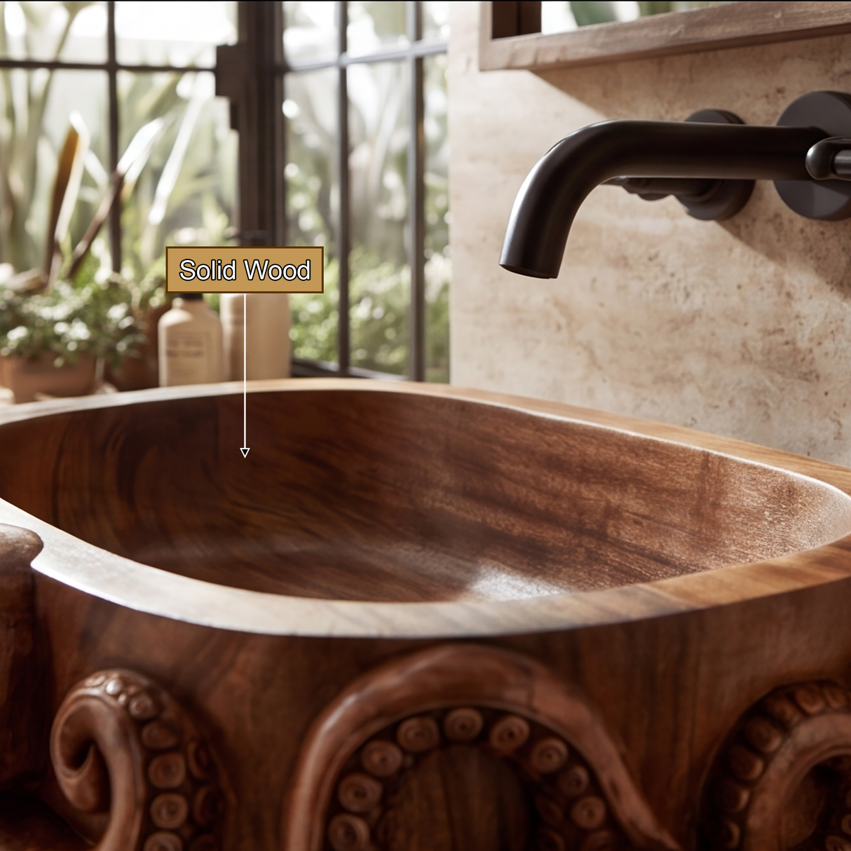 Krakora Handcrafted Solid Wood Octopus Vessel Sink