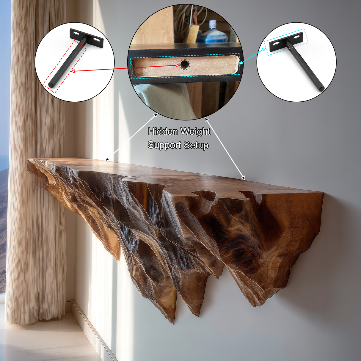 Kryveth Live Edge Solid Wood Mountain Floating Shelf SPA215478 - Timberustic Floating Shelf