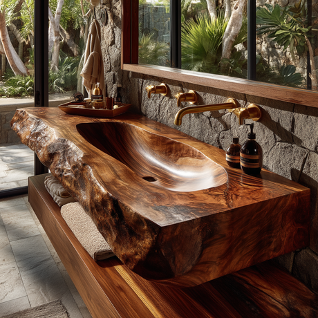 Larevyn Live Edge Solid Wood Floating Bathroom Vanity with Integrated Sink SPA364436 - Timberustic Floating Bathroom Vanity with Integrated Sink