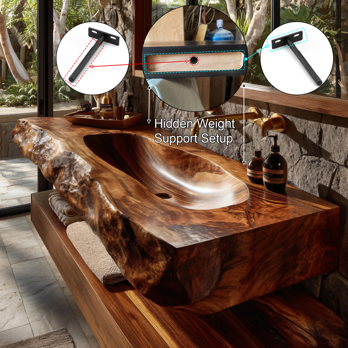 Larevyn Live Edge Solid Wood Floating Bathroom Vanity with Integrated Sink SPA364436 - Timberustic Floating Bathroom Vanity with Integrated Sink