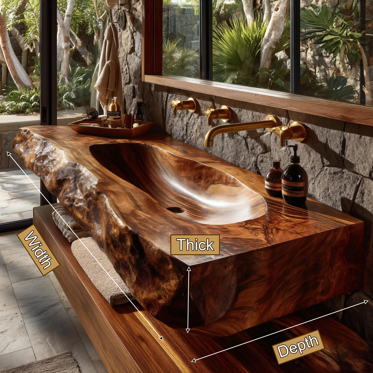 Larevyn Live Edge Solid Wood Floating Bathroom Vanity with Integrated Sink SPA364436 - Timberustic Floating Bathroom Vanity with Integrated Sink