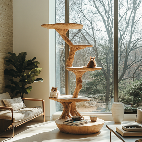 Lignum Sculpted Solid Wood Tree-Inspired Cat Tree Shelf - Timberustic Tree-Inspired Cat Tree Shelf