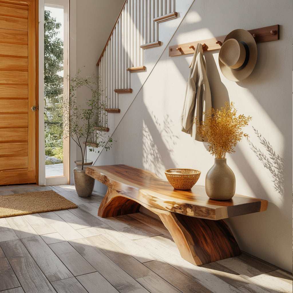 Liora Modern Rustic Live Edge Solid Wood Bench | Japandi Entryway ...