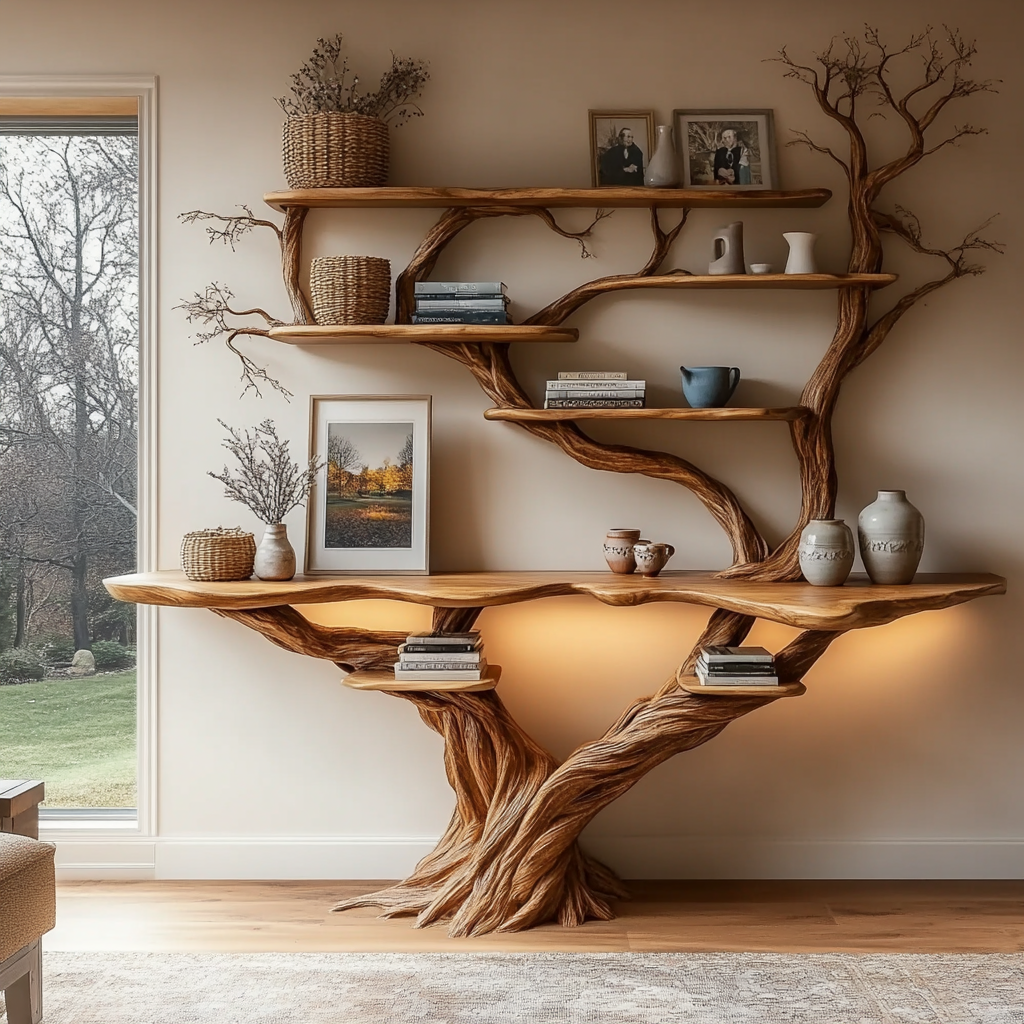 Liorath Live Edge Solid Wood Console Table with Shelves - Timberustic Console Table with Shelves