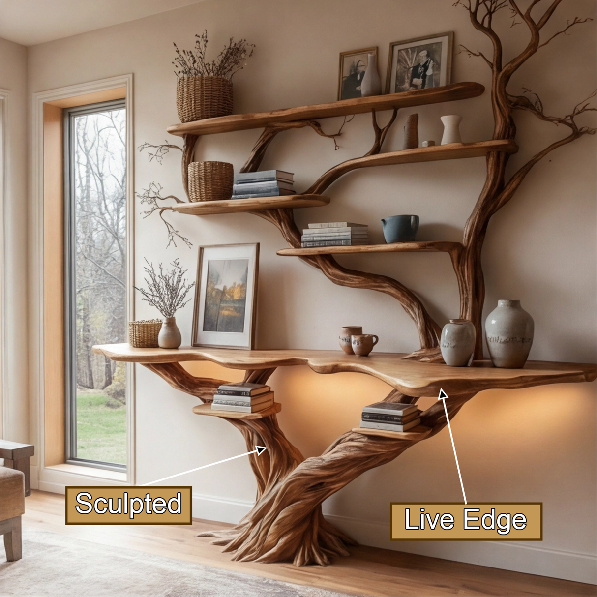 Liorath Live Edge Solid Wood Console Table with Shelves - Timberustic Console Table with Shelves