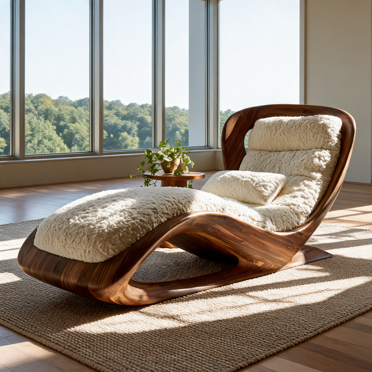 Lioren Handcrafted Sculpted Solid Wood Chaise Lounge