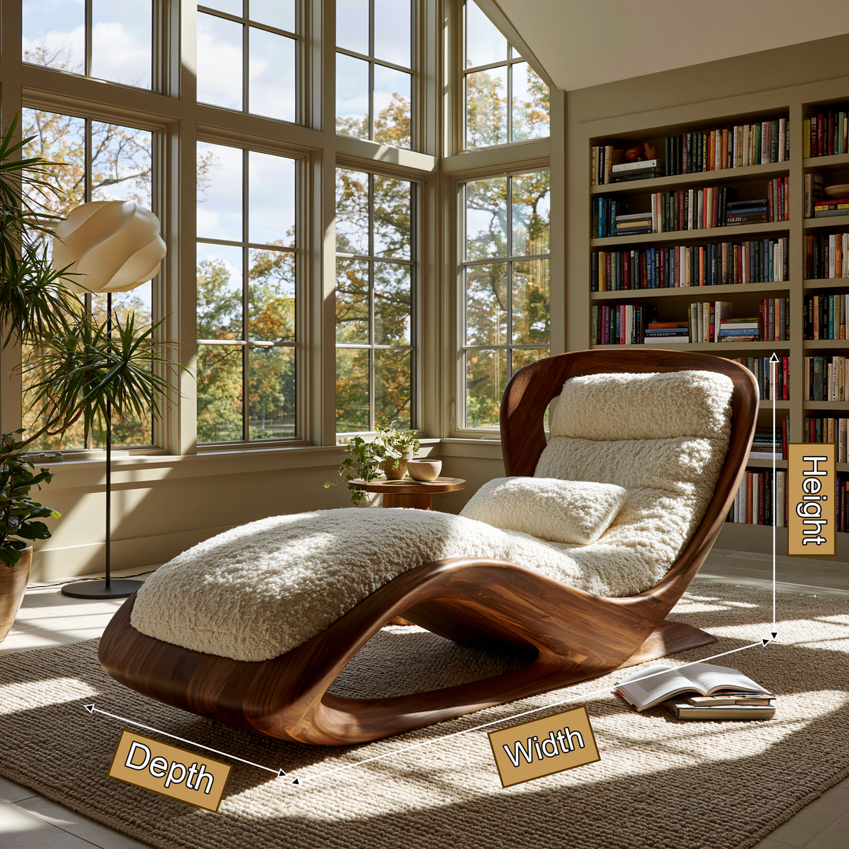 Lioren Handcrafted Sculpted Solid Wood Chaise Lounge