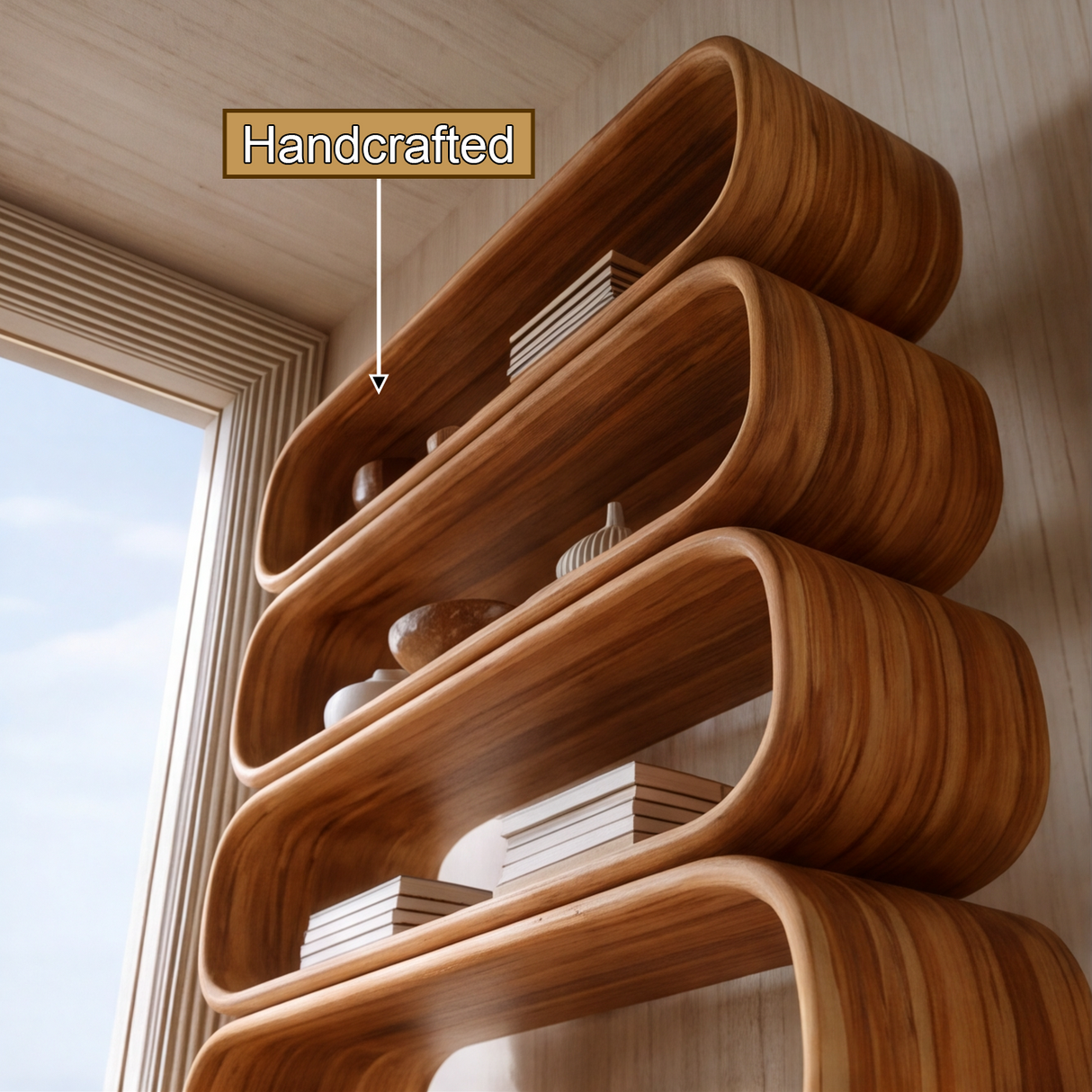 Lioren Handcrafted Solid Wood Bookshelf