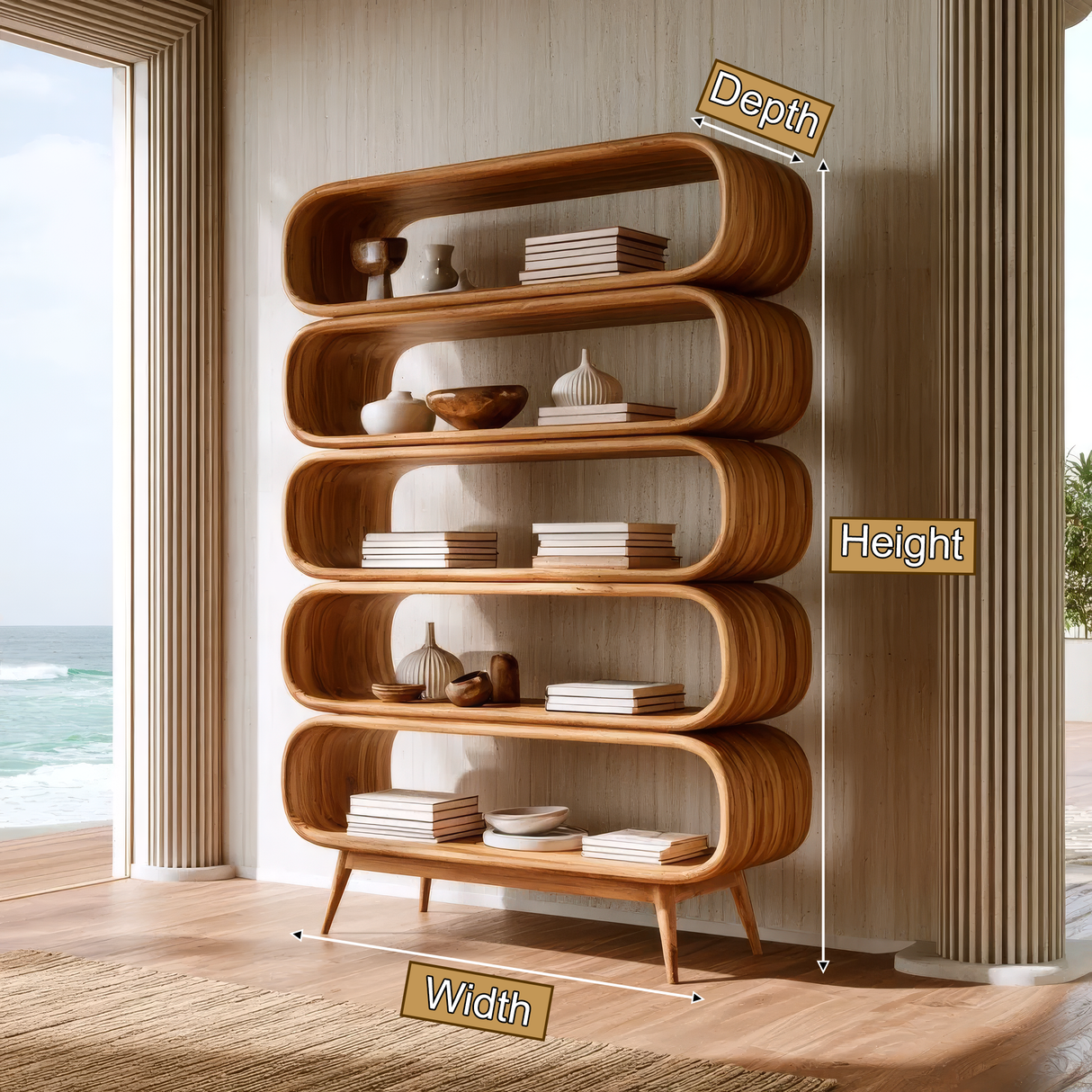Lioren Handcrafted Solid Wood Bookshelf