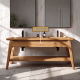 Lioren Handcrafted Solid Wood Freestanding Bathroom Vanity with Integrated Sinks and Drawers