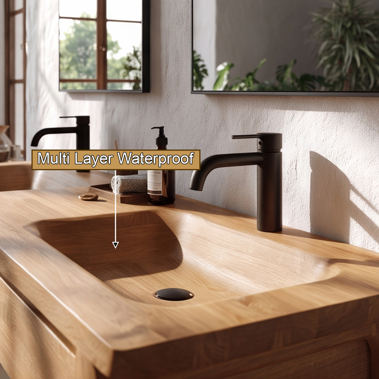Lioren Handcrafted Solid Wood Freestanding Bathroom Vanity with Integrated Sinks and Drawers