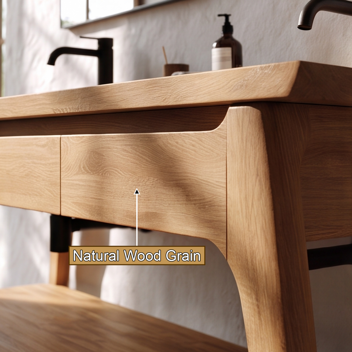 Lioren Handcrafted Solid Wood Freestanding Bathroom Vanity with Integrated Sinks and Drawers