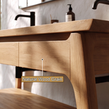 Lioren Handcrafted Solid Wood Freestanding Bathroom Vanity with Integrated Sinks and Drawers