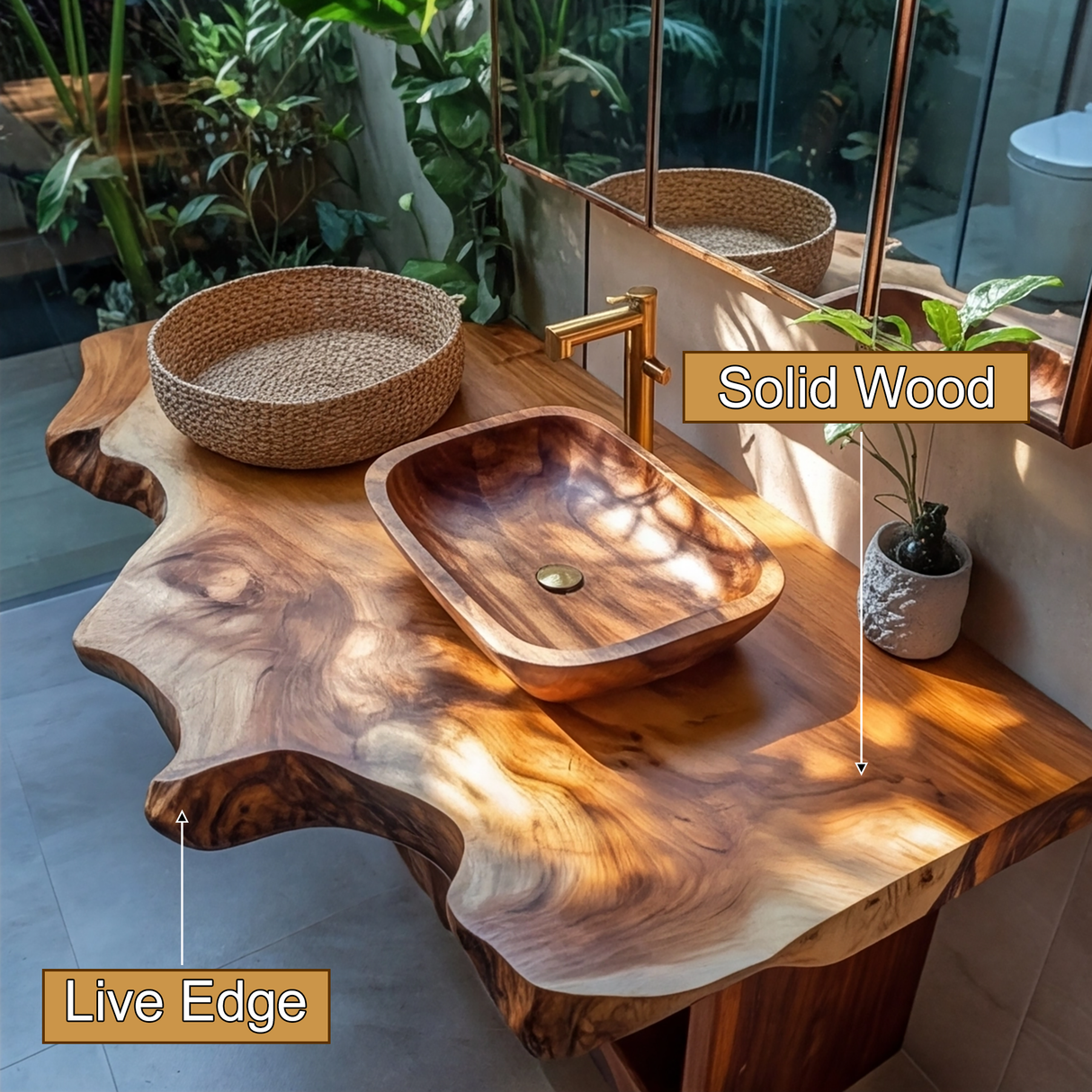 Lioren Live Edge Solid Wood Floating Bathroom Vanity SPA318184 - Timberustic Floating Bathroom Vanity