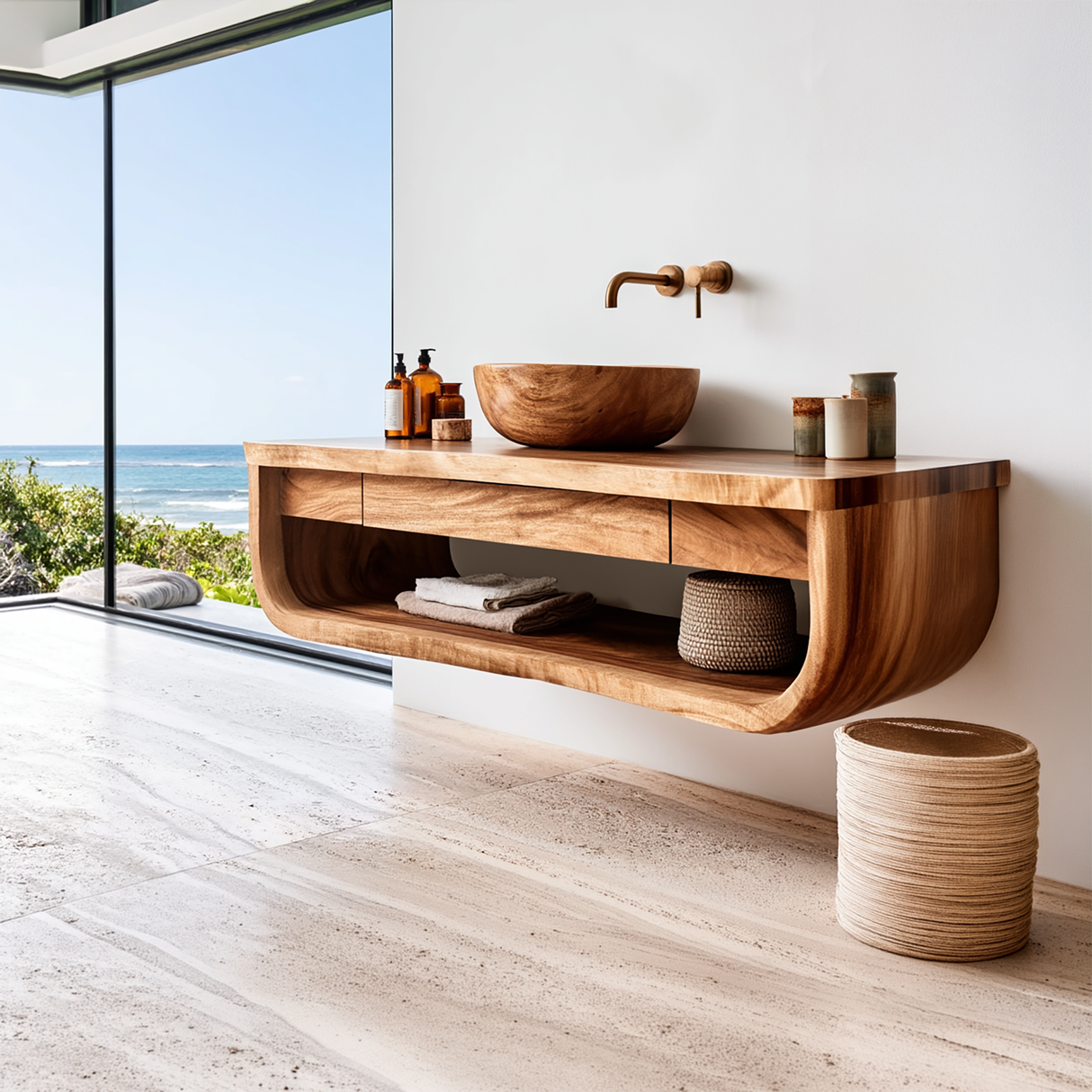 Lioren Sculpted Solid Wood Floating Bathroom Vanity with Drawers SPA182397 - Timberustic Floating Bathroom Vanity With Drawers